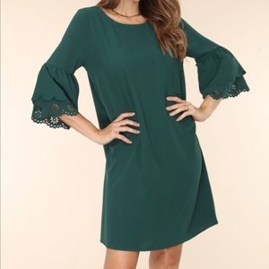 Hunter green cutout bell sleeve dress